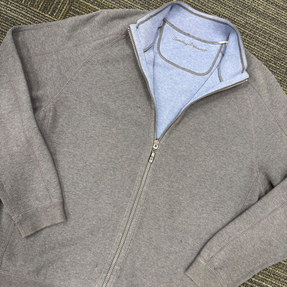 Tommy Bahama Zip Sweatshirt Mens L Grey Excellent Raglan Mock Neck 124-T21905